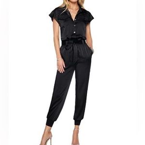 RAMY BROOK black satin belted jumpsuit size medium
